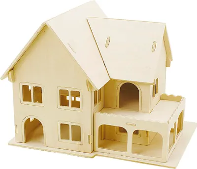 Obrázok produktu pre Domček s verandou, prírodná preglejka, 22,5 x 16 x 17,5 cm, na zostavenie a namaľovanie