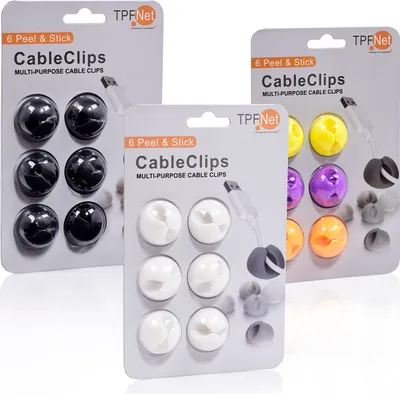 Produktbild von TPFNet 18er Pack (3x6 STÜCK) Cable Clip Kabelhalter Kabelmanager 6 Stück, 6x Weiß 6x Schwarz 6x Bunt
