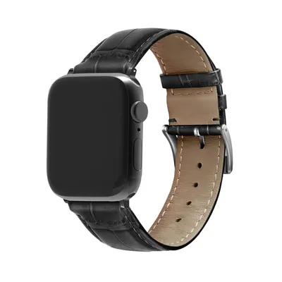 Produktbild von Strap-it Apple Watch Lederarmband mit Krokoprägung (Schwarz)
