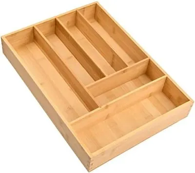 Produktbild von Schubladeneinsatz aus Bambus, 43x30x6cm Besteckkasten für Schubladen, Besteckeinsatz Schubladen Organizer mit 6 Fächern, Besteckeinlage Besteckhalter Holz für Haushaltsartikel Küchenutensilien