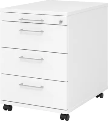 Produktbild von bümö office Rollcontainer - 3 Materialschubladen - Nachbildung: Weiß, Griff: Bügelgriff (Metall)