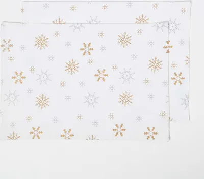 Produktbild von HOMESCAPES Tischset aus 100% Baumwolle, 2er-Set, weiß mit Schneeflocken-Muster