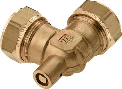 Immagine prodotto di Raccordo a gomito con valvola, in ottone, da 22 mm, per tubazioni