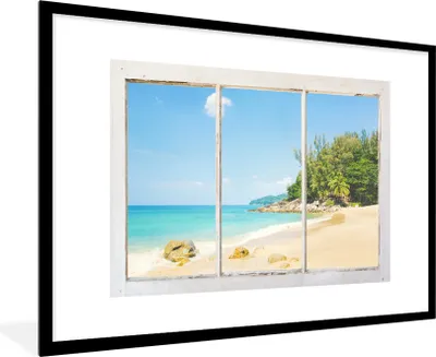Produktbild von MuchoWow® Gerahmtes Poster Aussicht - Strand - Meer 90x60 cm - Poster mit Schwarzem Bilderrahmen Wandposter Rahmen Foto Bilder - Wanddekoration - Fotos