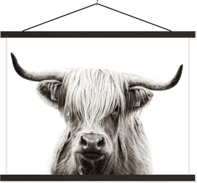 Produktbild von MuchoWow® Textilposter Schottisches Hochlandrind - Tiere - Schwarz - Weiß 60x45 cm mit schwarzem Rahmen - Poster Schlafzimmer