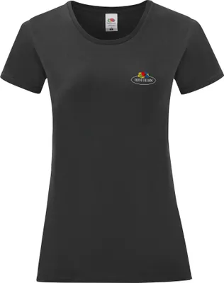 Produktbild von Fruit of the Loom Ladies Iconic 150 T-Shirt mit Vintage-Logo auf der Brust Farbe: schwarz - Vintage-Logo klein Größe: M