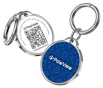 Image de Étiquette pour chien avec code QR, personnalisable, étanche, légère, de couleur bleue