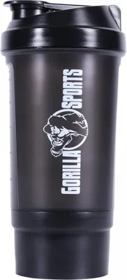 Produktbild von GORILLA SPORTS® Protein Shaker - 500ml, mit Pulverfach und Sieb, BPA frei, für Cremige Klumpenfreie, Mikrowellen Geeignet, Schwarz - Proteinshake, Eiweiß Shake, Trinkflasche, Shaker Becher