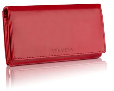 Zdjęcie produktu dla STEVENS portfel damski skóra naturalna czerwony RFID 17,5x9,5 cm