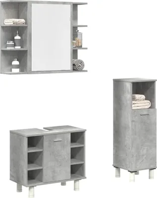 Produktbild von vidaXL 3-tlg. Badmöbel-Set Betongrau Holzwerkstoff