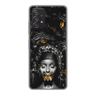 Produktbild von MuchoWow® Handyhülle Schutzhülle Hülle für Samsung galaxy a73 Frau - Schmetterlinge - Schwarz - Weiß Silikon Softcase Handy Hülle - Handyhülle