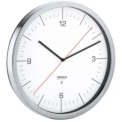 Produktbild von Blomus Crono Funkuhr, Wanduhr, Uhr, mit Zifferblatt, Edelstahl Matt, Klarglas, Weiß, Ø 30 cm, 65436