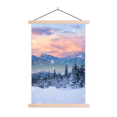 Produktbild von MuchoWow® Textilposter Schnee - Himmel - Wald - Winter 60x90 cm mit holzfarbenen Rahmen - Textil