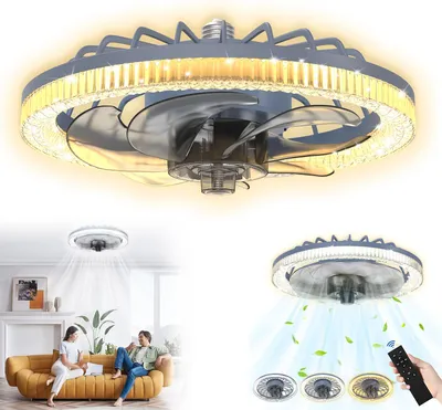 Image de XINZI Ventilateur de plafond LED 60W - Lampe ventilateur 2 en 1 avec plafonnier, fonction variateur & télécommande pratique, idéal pour la chambre à coucher