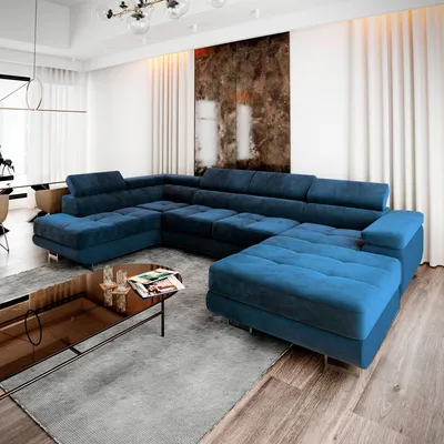 Produktbild von Masseno Ecksofa CASONE L-S mit Schlaffunktion U-Form, Sofa mit Bettkasten, Wohnzimmersofa, Couch, Soffa, Bettsofa, Couchgarnitur- Blau, MONOLITH 77
