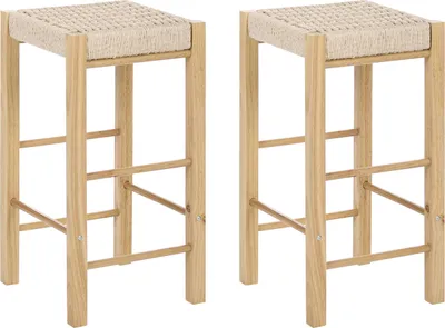 Obrázok produktu pre BELIANI Sada 2 barových stoličiek, svetlo hnedé prútené sedadlo, štýl boho, kuchyňa, jedáleň