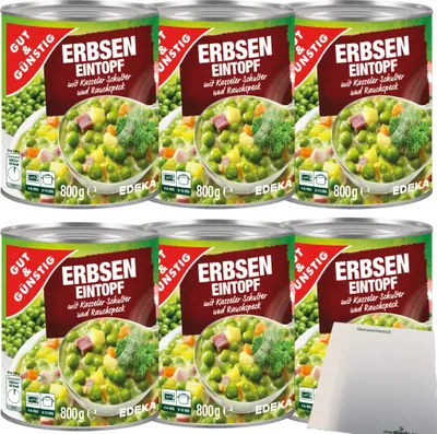 Produktbild von Gut & Günstig Erbseneintopf mit Kasseler und Rauchspeck 6er Pack (6x800g)  + usy Block