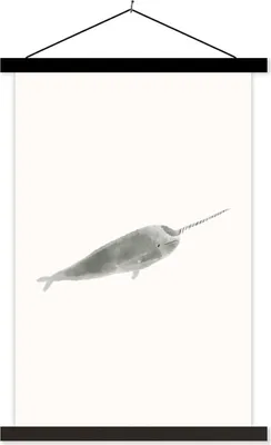 Produktbild von MuchoWow® Textilposter Narwal - Meerestiere - Aquarell 60x90 cm mit schwarzem Rahmen - Poster Wohnzimmer