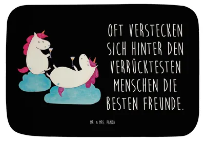 Produktbild von Mr. & Mrs. Panda Badezimmerteppich Einhorn Sekt - Schwarz - Geschenk, Badvorleger, duschmatte, Badteppich, Korken, Freundin, Unicorn, Badematte, Einhörner, Spaß