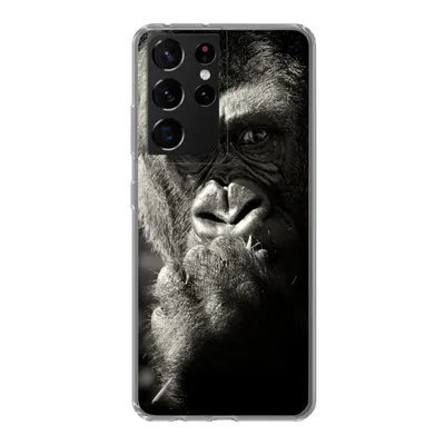 Produktbild von MuchoWow® Handyhülle Schutzhülle Hülle für Samsung Galaxy S21 Ultra Gorilla auf schwarzem Hintergrund in Schwarz und Weiß Silikon Softcase Handy Hülle - Mobiltelefon