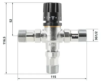 Obrázok produktu pre Termostatický zmiešavací ventil DN20 – 3-cestný – solárny ohrievač vody – ventil na reguláciu teploty 2 cm