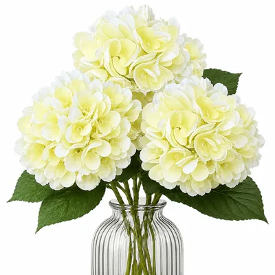 Produktbild von G.blümt Künstliche Hortensien 64 cm lang, Kunstblumen Real Touch wie echt, Weiß 3 Stück