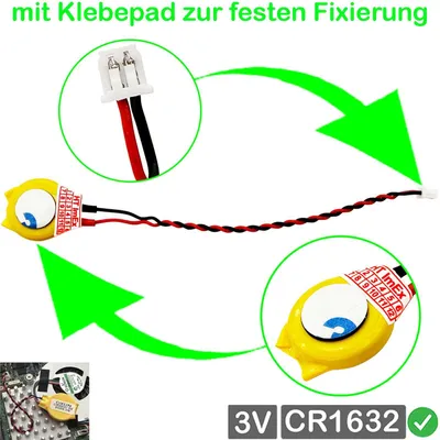 Produktbild von Uhrzeit Batterie CR1632 RTC CMOS mit Kabel und Anschluss (ca. 4mm x 3mm)