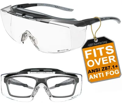 Imagen del producto de Gafas de seguridad con tratamiento antiniebla, protección lateral integrada, 100% de protección UV, y diseño que permite usar gafas graduadas por encima
