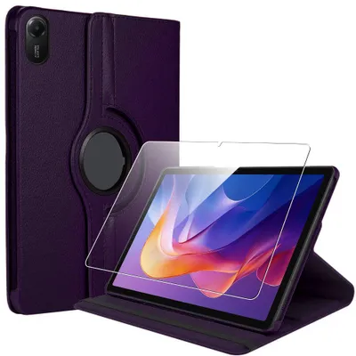 Image de Coque + Verre Trempé pour Xiaomi Redmi Pad 2, Etui Rotatif 360° Multi-Angle CuirPolyuréthaneViolet