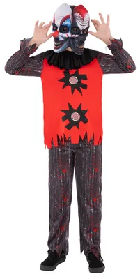 2-koppiges Clownskostüm für Kinder, Halloween-Outfit mit Maske
