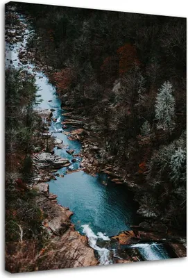 Produktbild von Leinwandbild fluss im wald naturlandschaft 70x100 cm Feeby blau wandbild bereit zum aufhängen