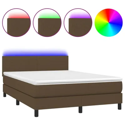Image de vidaXL Lit Boxspring avec matelas & LED Marron foncé 140x190 cm Tissu