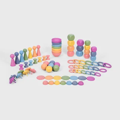 Produktbild von TickiT Holz Sortierset - pädagogisches Regenbogen Spielzeug 84 Stück