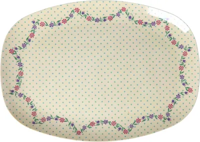 Produktbild von Rice Melamin Teller Rechteckig - Dots and Flowers Motiv Creme 30 x 22 cm