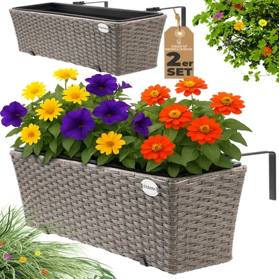 Produktbild von CASARIA® Blumenkasten 2er Set 11 Liter Montagehalterung indoor outdoor Geländerkasten Balkonkasten Pflanzkasten creme