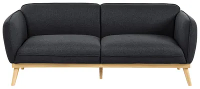 Produktbild von BELIANI 3-Sitzer Sofa Schwarz Stoff Gepolstert mit Schmalen Armlehnen Holzbeine Dicke Nähte Freistehend Skandinavisches Wohnzimmer Polstersofa