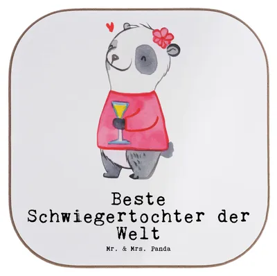 Produktbild von Mr. & Mrs. Panda Tassenuntersetzer Panda Beste Schwiegertochter der Welt - Weiß - Geschenk, Dankeschön, Tischuntersetzer, gläseruntersetzer, Tassen Untersetzer, Hochzeit