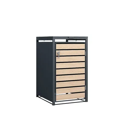 Produktbild von Mülltonnenbox 1-er, Stahl verzinkt Front in Holzoptik