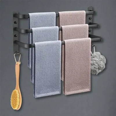 Image de HONPHIER Porte-serviettes Salle de bain Porte-serviettes à 3 niveaux Salle de bain Porte-serviettes mural en aluminium Porte-serviettes mural pour salle de bain, cuisine, toilettes (noir, 50 cm)