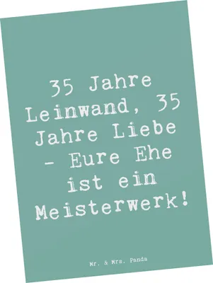 Produktbild von Mr. & Mrs. Panda Postkarte Spruch 35. Hochzeitstag Leinwandhochzeit - Meeresbrise - Geschenk, Grußkarte, Hochzeitsjubiläum, Ansichtskarten, Jubiläum, Ehe, Heirat
