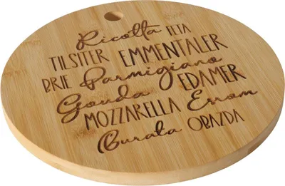 Produktbild von Rundes Käsebrett CHEESE natur Bambus mit Schrift D28cm Holzbrett Schneidebrett