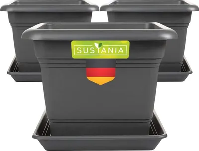 Produktbild von Eckiger Pflanzkübel anthrazit 28x28 mit Untersetzer, robust, wetterfest