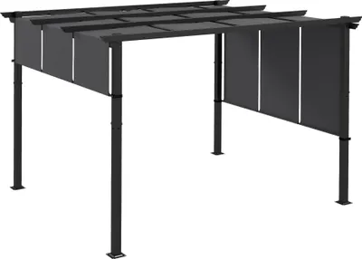Image de Outsunny Pergola avec 3 toiles coulissantes 3,5 x 3 x 2,35 m structure acier noir toile polyester haute densité gris foncé