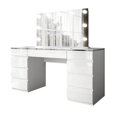 Produktbild von Schminktisch AURORA DOUBLE SILVER, weiß glänzend