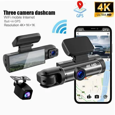 Produktbild von 4K+1080P+1080P HD WiFi Dash Cam für Auto DVR Kamera Videorekorder Auto Nachtsicht WDR Sprachsteuerung Drahtlos 24-Stunden-Parkmodus