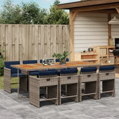 Produktbild von 2025 Moderne Gartenmöbel Set Balkonmöbel-Set 9-teiliges Garten-Ess-Set mit Kissen, grau, Polyrattan - Gartenmöbelgarnituren,Design 1594639 4parcel