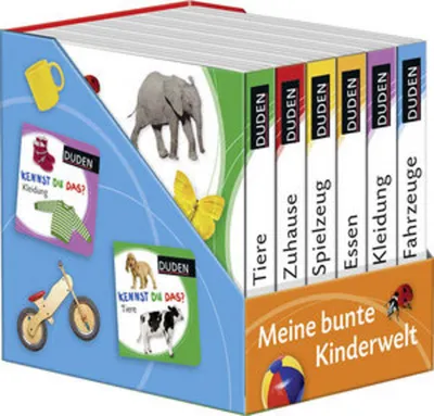 A set of children's books in a display box.