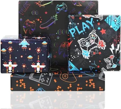 Productafbeelding van Famanu Geschenkpapier met videospel-design - 8 vellen, formaat 50 x 70 cm
