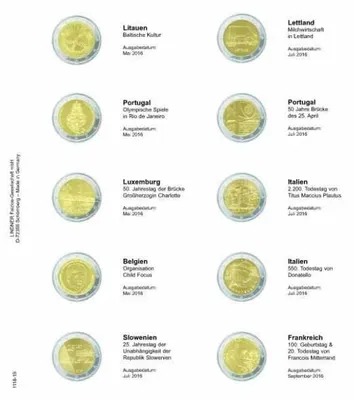 Produktbild von Lindner 1118-19 Vordruckblatt für 2 Euro-Gedenkmünzen: Litauen Mai 2016 bis Frankreich September 2016