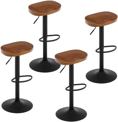 Produktbild von WOLTU 4 x Barhocker, mit Sattelsitz Fußstütze, aus Massivholz Metall, Braun